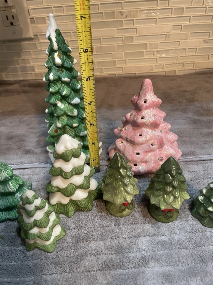 Vintage Christmas Homco Mini Ceramic Pink Green Trees Lot - Image 3 of 4