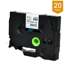 20PK Ratio 2:1 Heat Shrink Tube HSe-211 Black on White 0.23" For Brother PT-D450