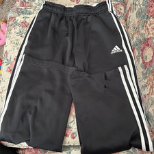 adidas Boys Large 14/16 Black White Fleece Track Pants Elastic Waist Pockets