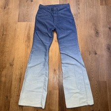 Vintage 60s 70s Bell Bottom Jeans Pants Womens Hippie Disco Pearl Snap 27 x 32