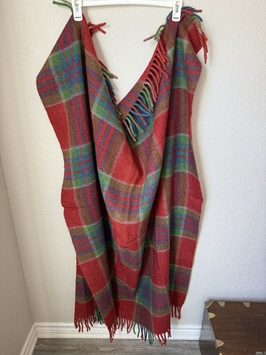 Wolle Plaid Überwurf Decke Fransen Quastenborte rot blau grün - Bild 3 von 16