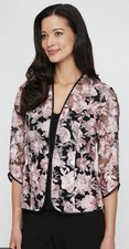 Alex Evenings Pink Embroidered Floral Sheer Jacket 3/4 Sleeves Size Medium NWT