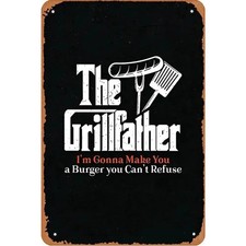Grillfather BBQ Grill Tin Metal Signs Home D cor 8x12 Poster Style Bar Wall Deco