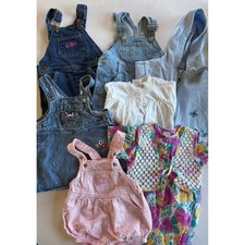 Vintage Baby Girl OshKosh B'gosh Denim Overalls Bubble Romper Bundle Lot 18M 7PC