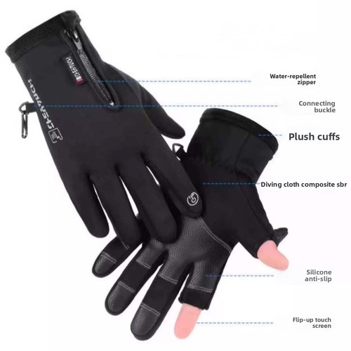 Anti-slip PU Anti-cold Mittens Polar Fleece Windproof Finger Mittens Men - Picture 8 of 14