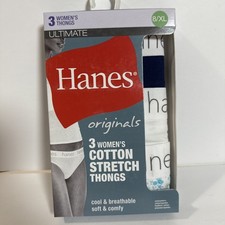 Hanes Originals Ultimate Cotton Stretch Women's Thong Underwear 3-Pack 8/XL NEW
