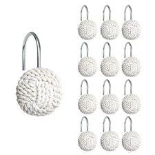 Boho Knots Shower Curtain Hooks, Home Decorative White Shower Curtain Rings f...