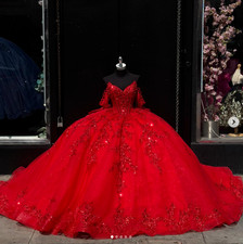 Red Quinceanera Dresses Off The Shoulder Sweet 16 Party Prom Ball Gown Vestido