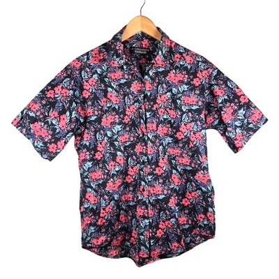 VTG 90s Cacharel La Chemiserie Short Sleeve Button Down Shirt Floral Tropical 