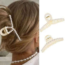 2-Pack Gold Pearl Hair Claw Clips for Women Metal Hair Accessories