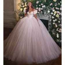 Ball Gown Wedding Dress Off Shoulder Sweetheart Shiny Court Train Princess Bride