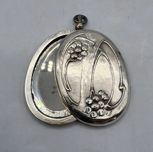 Small Double Beveled Castle Mirror Silver Metal Floral Decor Art Nouveau
