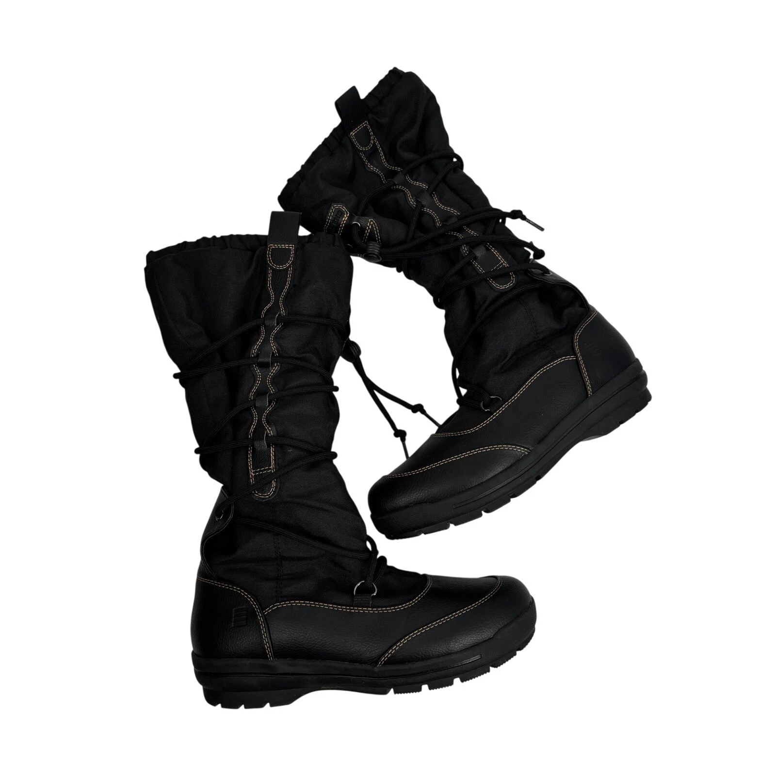 Lands End Womens Black Tall Snow Boots Faux Shearling Lined Lace Up 7B 393496
