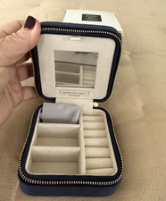 Benevolence LA Petite Velvet Jewelry Box Navy Travel Case w Mirror Zip New Box