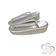 Women's Formal Zori Sandals Champagne Gold Silver Two-tiered Sole Enamel Silver