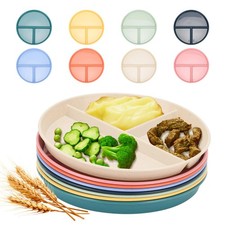 9-Inch Unbreakable Divided Plates, 8-Pack Microwave Dishwasher Safe Wheat S...