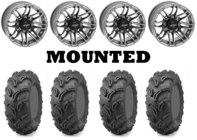 Kit 4 Maxxis Zilla Tires 27x10-14 on Quadboss Stryker Gray Wheels 1KXP