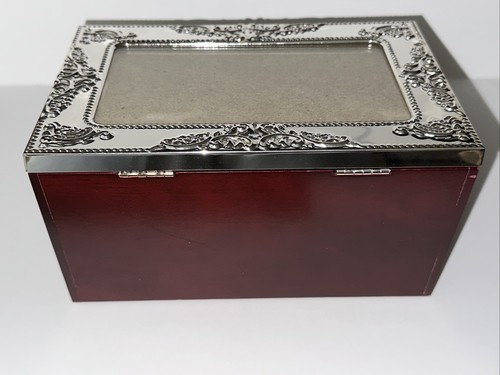 Godinger Silver Plate 4x6 Pic Frame Wood Lined Box Lid 40-Photos Storage Sleeves - Picture 2 of 11