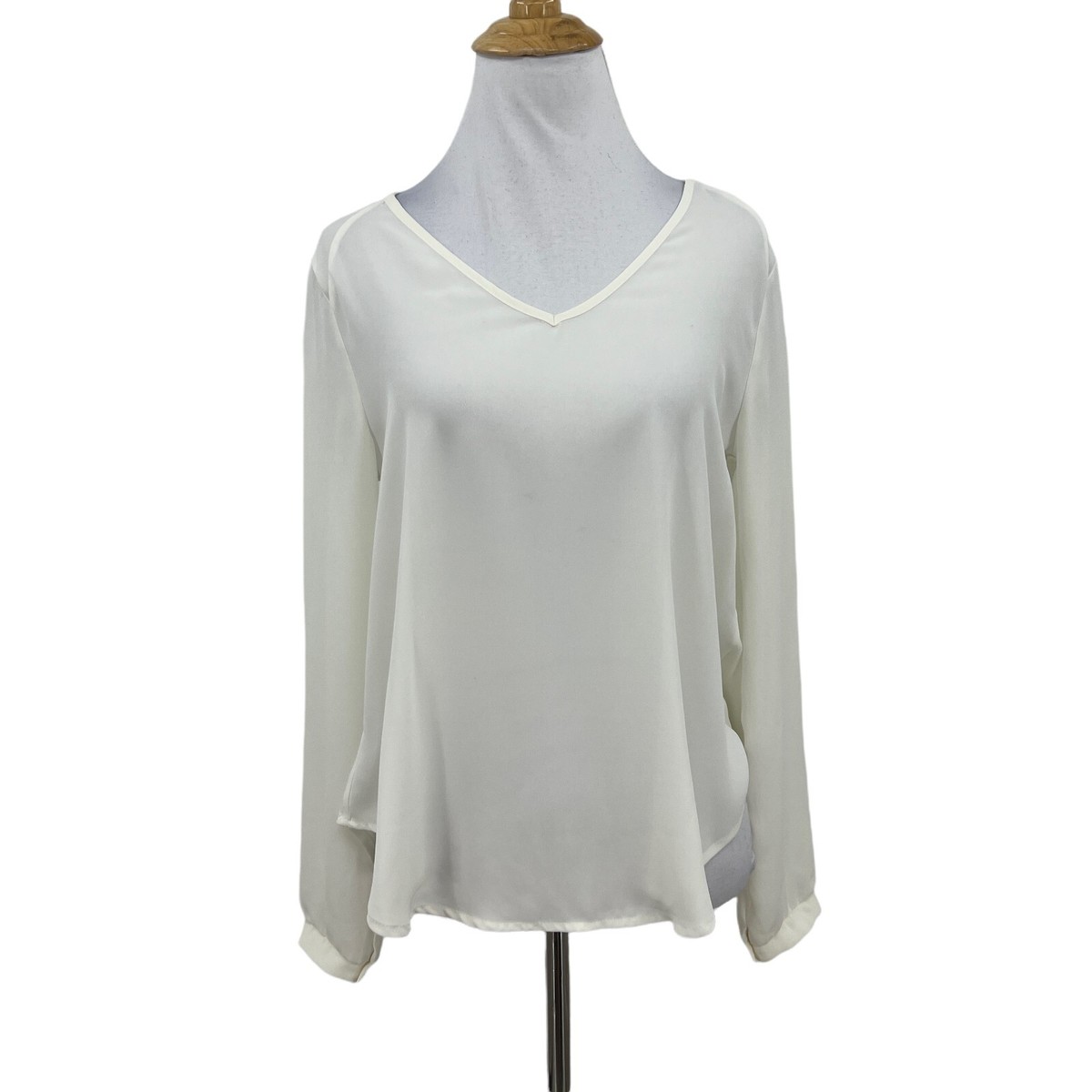 Lush High Low Blouse Womens XS Extra Small White V Neck Top Semi