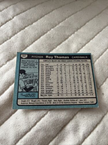 1980 Topps Roy Thomas St. Louis Cardinals #397 - Picture 2 of 2