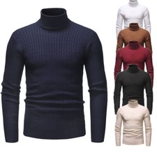 Men's Jumper Tops Slim Roll Neck Knitted Sweater Turtleneck Pullover Winter Warm