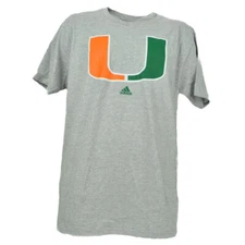 NCAA Adidas Miami Hurricanes Mens Tshirt Tee Short Sleeve Gray Large Canes UM