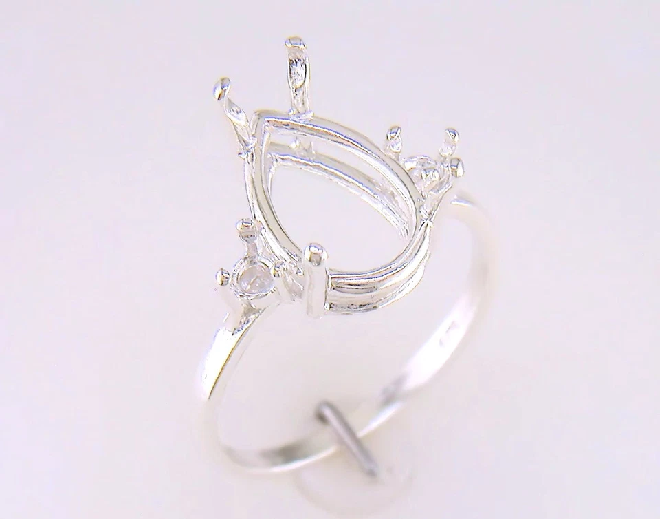Pear Shape Side Accent Ring Setting Sterling Silver - Image 2 of 4