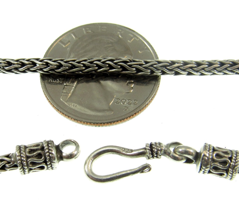 3MM Handmade Solid 925 Sterling Silver Balinese FOXTAIL Chain/Necklace ...