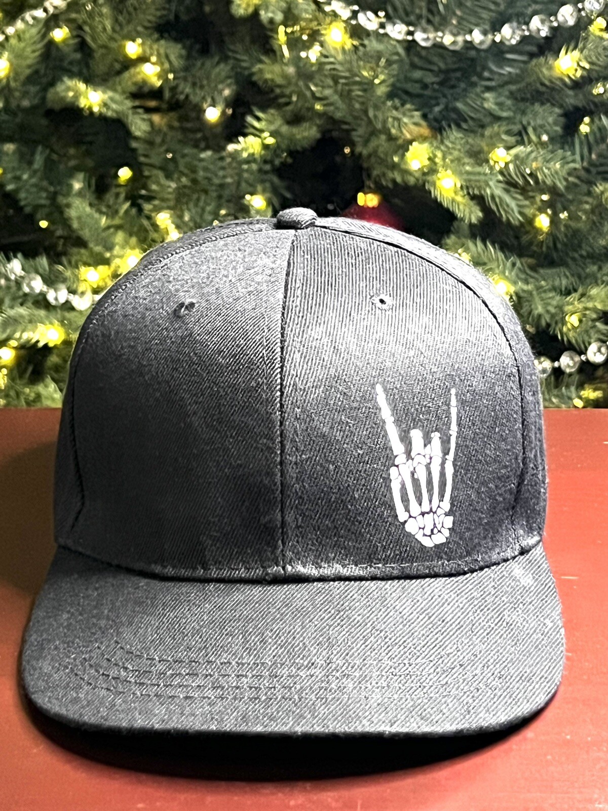 Skeleton Rock Hand Black Snapback Hat Adjustable OSFM NOS-image