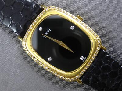 LARGE .80CT DIAMOND 18KT YELLOW GOLD BLACK SQUARE FACE PIAGET MENS