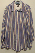 Tommy Hilfiger Mens Blue Striped XL Long Sleeve Button Shirt 80's Two Ply Cotton