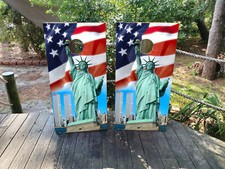 WATERPROOF FADEPROOF Cornhole Board Wraps Statue of Liberty USA Flag /