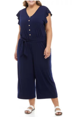 New AGB Plus Size Flutter Sleeve Solid Jumpsuit 3X