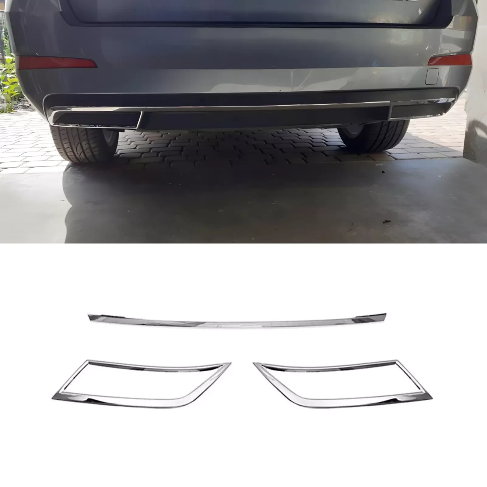 Stainless Steel Chrome Exhaust Frame & Diffusor Trim Set Skoda Octavia 2013-2019