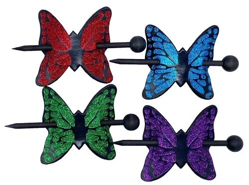 Pair Vintage Cloisonné Enamel Hair Barrette Butterfly Red  display picture 3