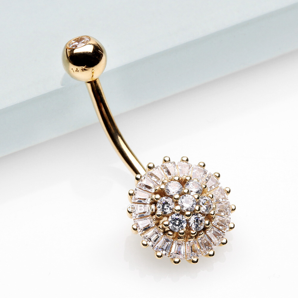 14 Karat Gold Grand Sparkle Prong Set Flower Belly Button Ring