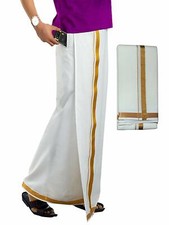 Cotton Mens White Colour Zari Cotton Pocket Dhoti with Matching Towel