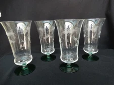 4 Clear Cut Strawflower Green Footed 13oz Tumbler Unknown Maker (UNK5504) VGUC