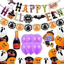 28pcs Happy Halloween Scary Balloon Party Decorations Kit, Spiderweb Banner