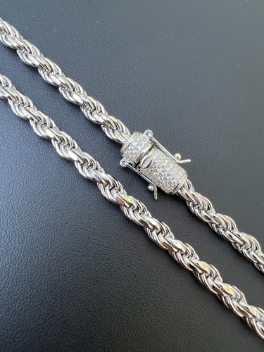 Real 6mm Rope Chain Necklace Bracelet Solid 925 Silver Iced 1ct MOISSANITE Clasp - Picture 11 of 12