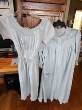 Vintage SHADOWLINE Peignoir Nightgown Robe Set Chiffon Lace Sz Medium Lt Grn70 s
