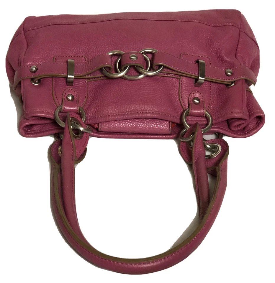 Cartera de cuero genuino Bolso de hombro Cartera Magenta Cinturón Plata Anillos Carrera Foto 4 de 4