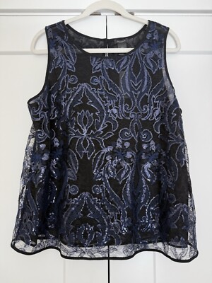 Ann Taylor Lace And Sequence Sleeveless Blouse
