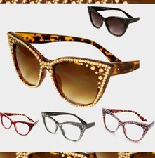 AUSTRIAN CRYSTAL Rhinestone Sunglasses Oversized Cat Eye Black Brown Mask Beach