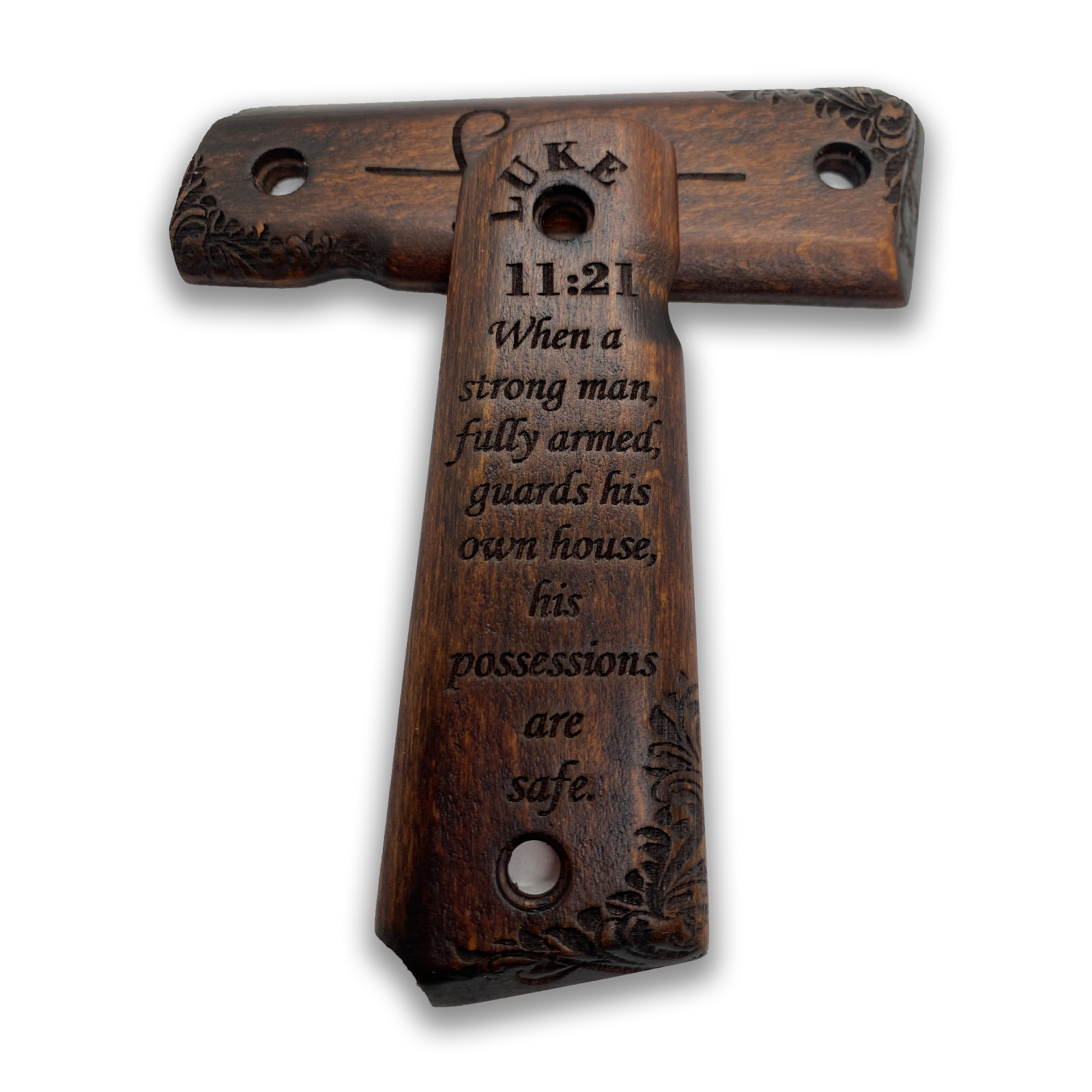 Poignées Zib Grips Pour Colt 1911 Government/Commander - Bois De Hêtre, Gravure Laser PSALM 144