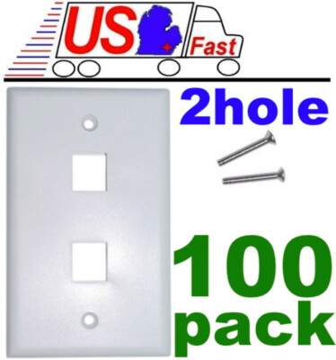 Lot100pk Keystone flush Wall face Plate 2/Two/Dual mount Hole/Jack/Port{WHITE