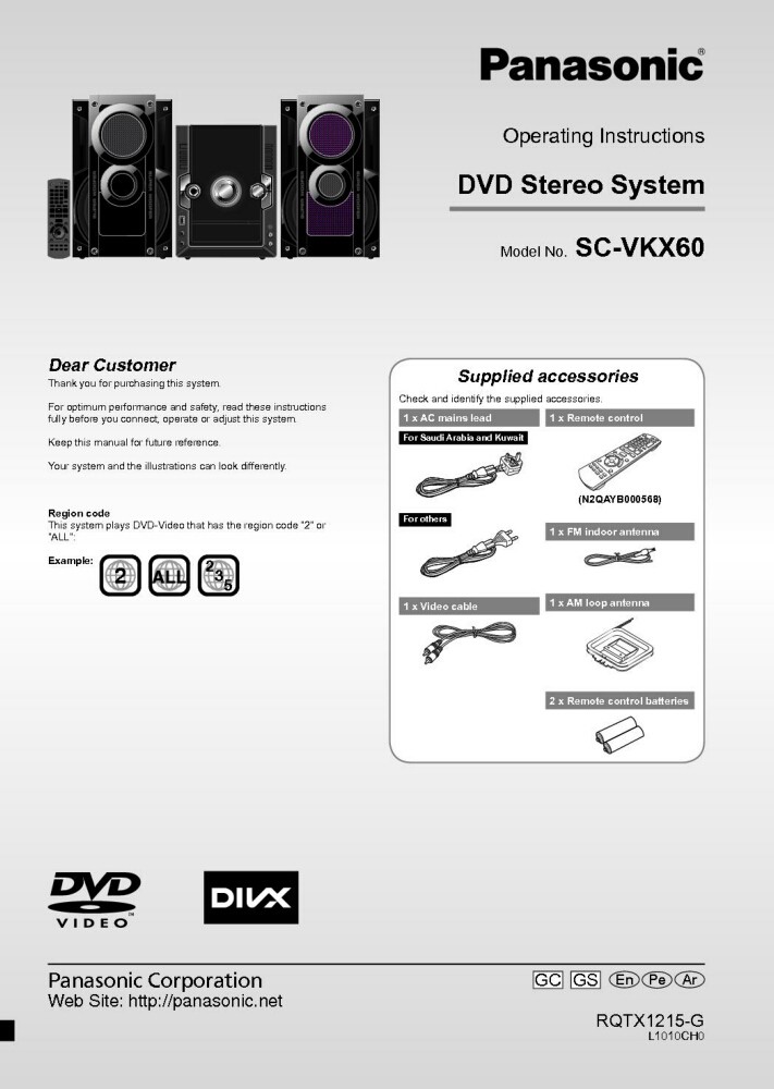 Panasonic SC-VKX60 DVD System Owners Instruction Manual | eBay
