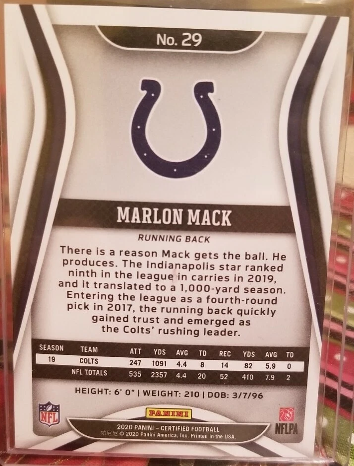 Marlon Mack 2020 Panini Certified /10 Colts - Image 3 of 4