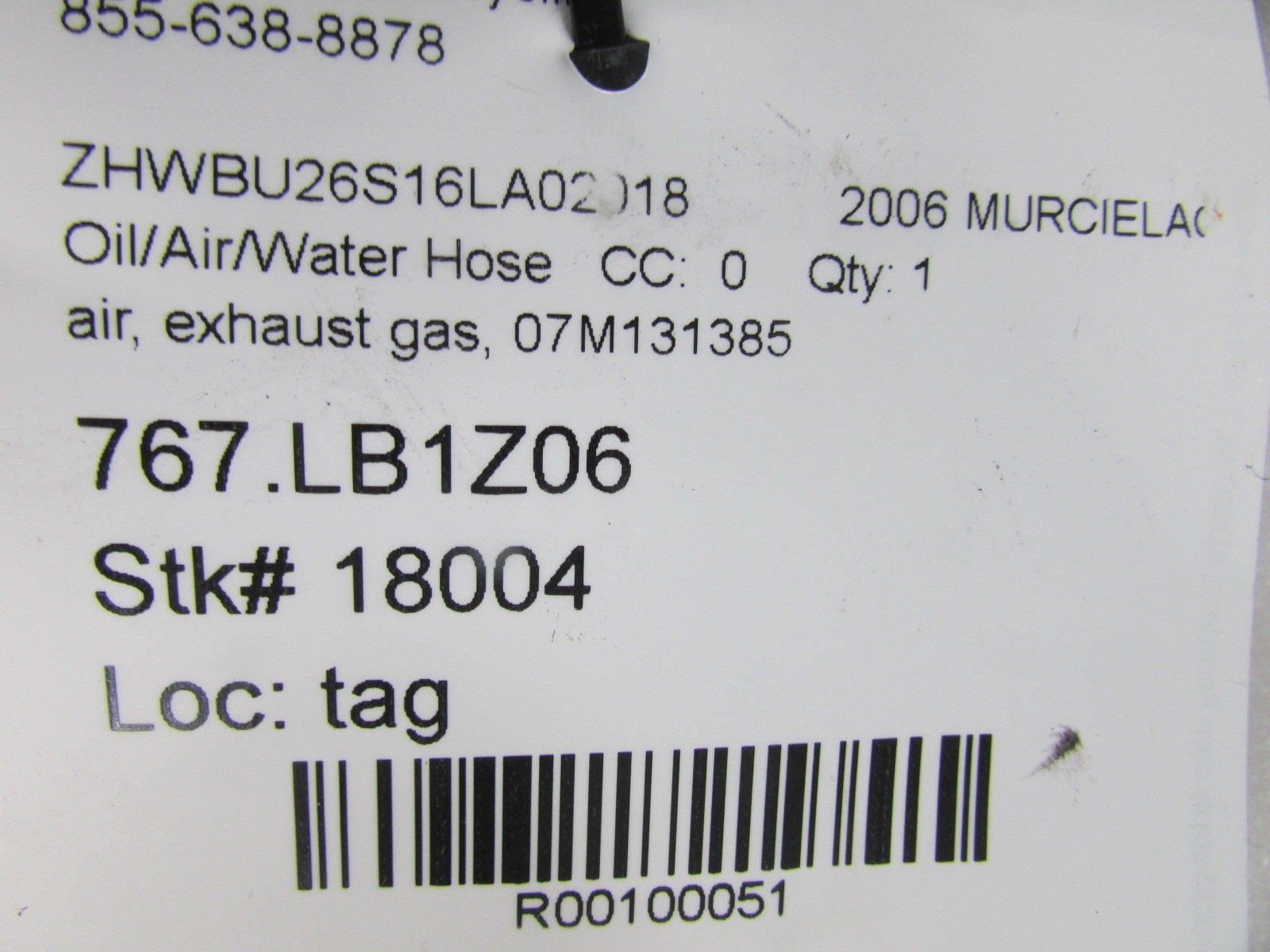 Lamborghini Murcielago, Exhaust Air Hose, Used, P/N 07M131385