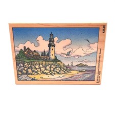 Gina Johnson COMOTION Wood Mount Rubber Stamp 2540 Lighthouse Beach Seascape